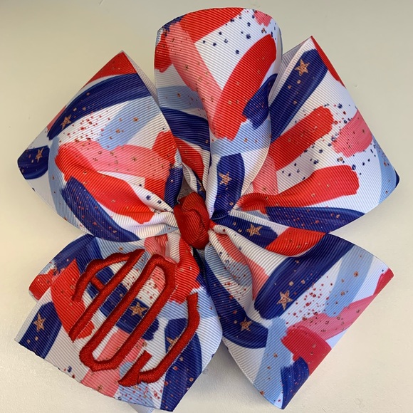Any Initials Monogram Hair Bow Patriotic July 4th - Picture 3 of 8